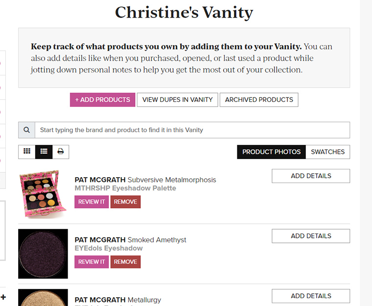 You can review products from your Vanity easily!